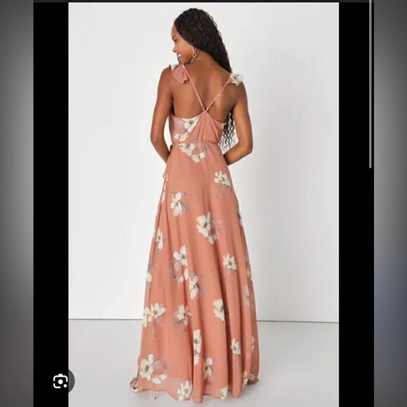 Lulu's Dress All Mine Rusty Rose Pink Floral Print High-Low Wrap Maxi - Picture 2 of 14